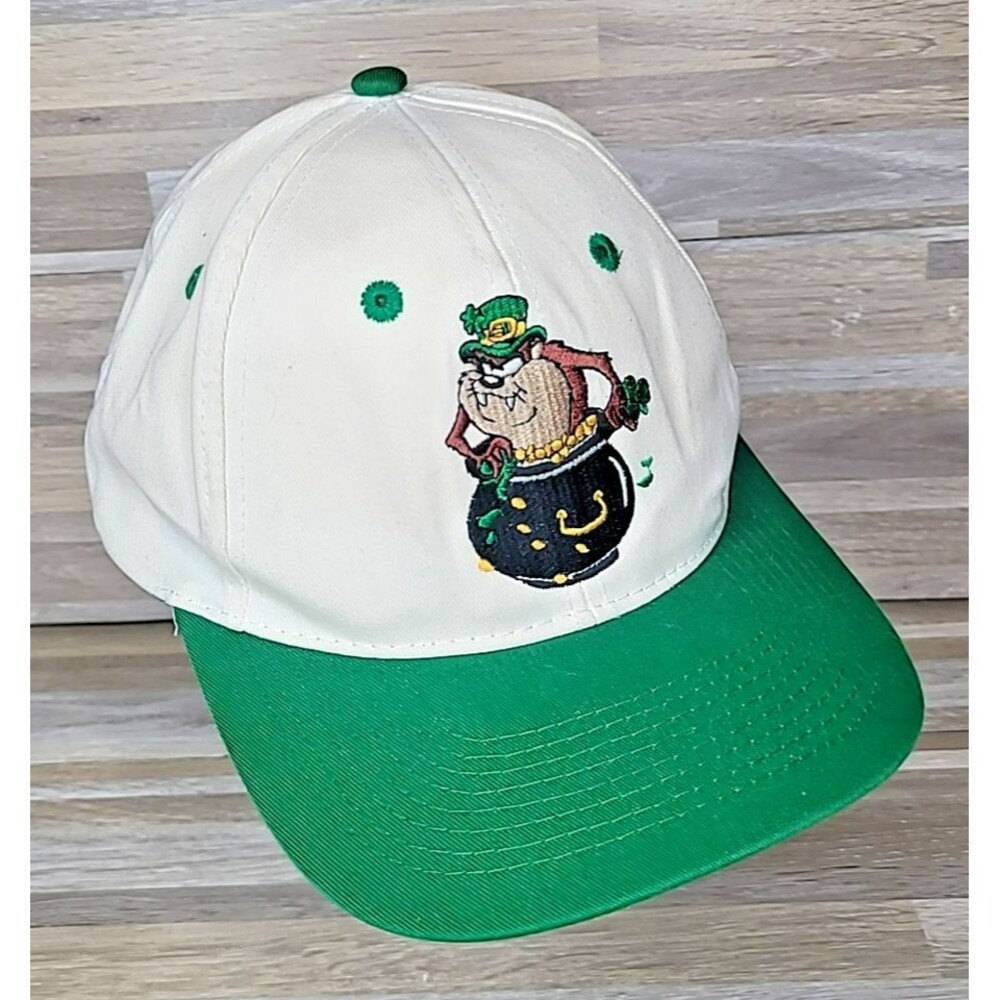 Looney Tunes White & Green Snapback Hat Tasmanian Devil “Pot of‎ Gold” Vintage